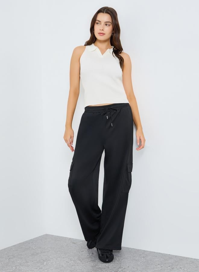 ستايلي بنطلون رياضي نسائي أسود سادة بجيوب - Image 1